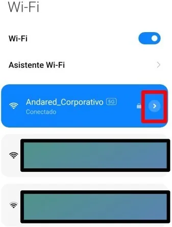 Lista de redes con la flecha de Andared_Corporativo señalada