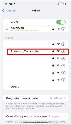 Lista de redes con Andared_Corporativo ya sin conectar
