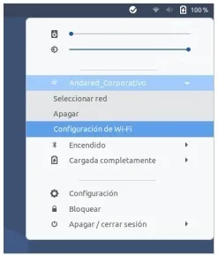 Submenú desplegado con la opción Configuración de Wi-Fi resaltada