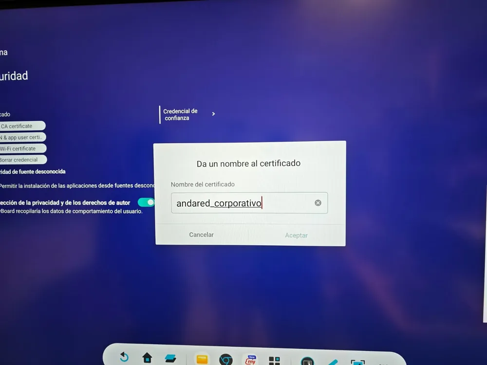 Cuadro para dar un nombre al certificado