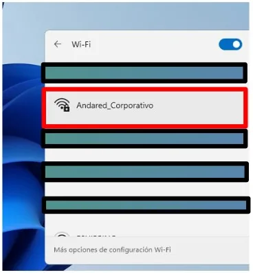 Lista de redes con Andared_Corporativo señalado