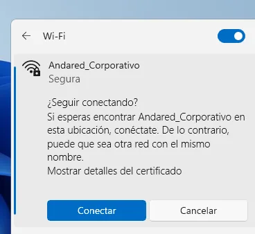 Aviso de Windows preguntando si seguir conectando, con el botón Conectar