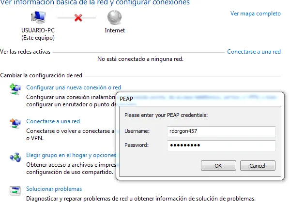 Ventana PEAP pidiendo usuario y contraseña