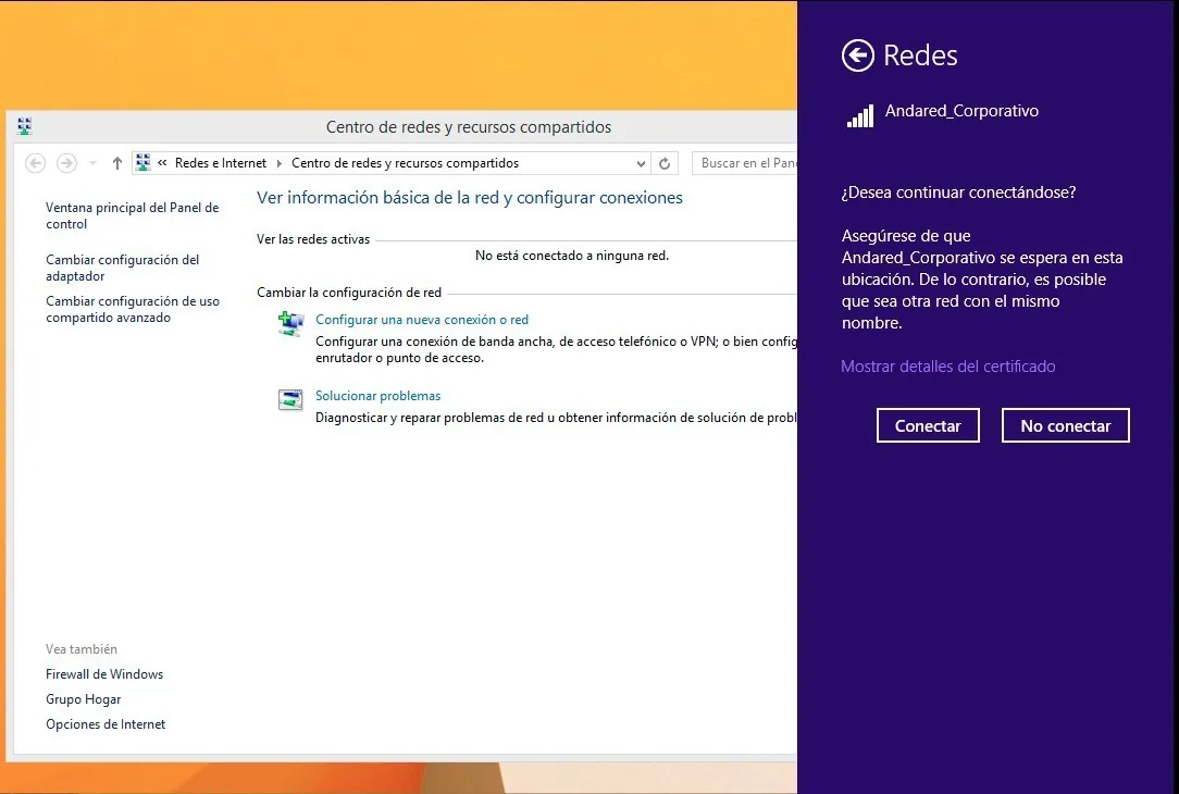 Aviso de Windows preguntando si desea continuar conectándose, con el botón Conectar